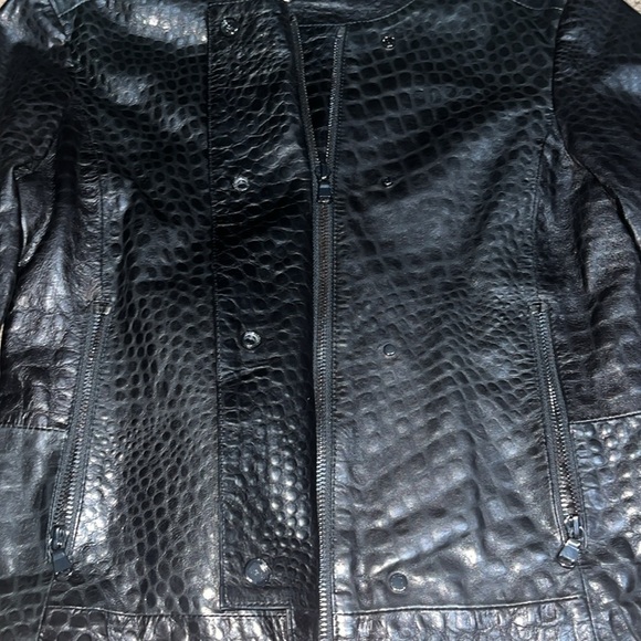 J Brand Croc Embossed Lamb Leather Moto Jacket Black Small - Picture 6 of 13